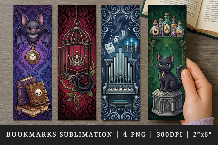 Gothic bookmarks printable sublimation bookmark design
