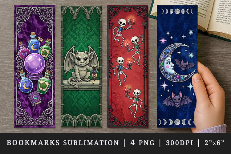Gothic bookmarks printable sublimation bookmark design