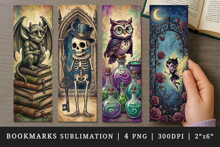 Gothic bookmarks printable sublimation bookmark design example image 1