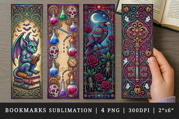 Gothic bookmarks printable sublimation bookmark design