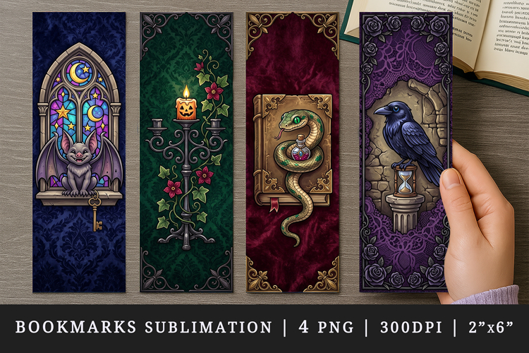 Gothic bookmarks printable sublimation bookmark design
