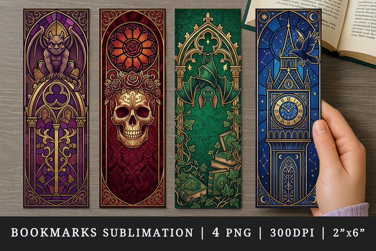 Gothic bookmarks printable sublimation bookmark design