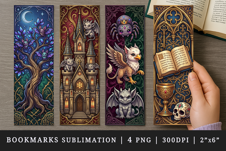 Gothic bookmarks printable sublimation bookmark design