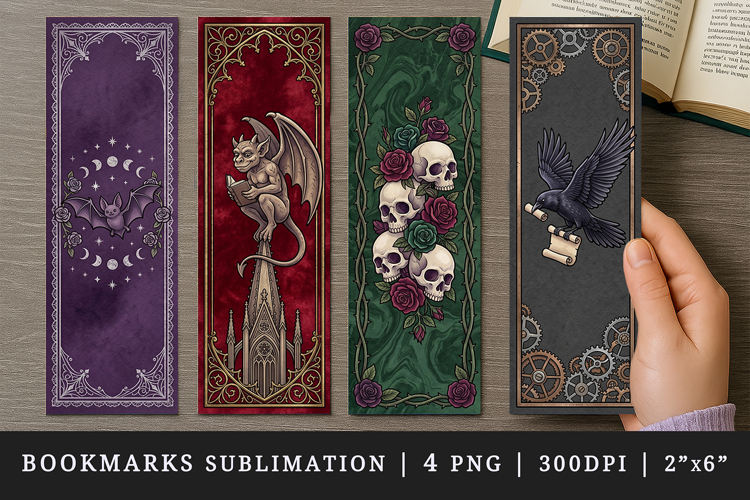 Gothic bookmarks printable sublimation bookmark design example image 1