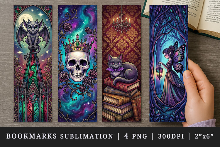 Gothic bookmarks printable sublimation bookmark design example image 1
