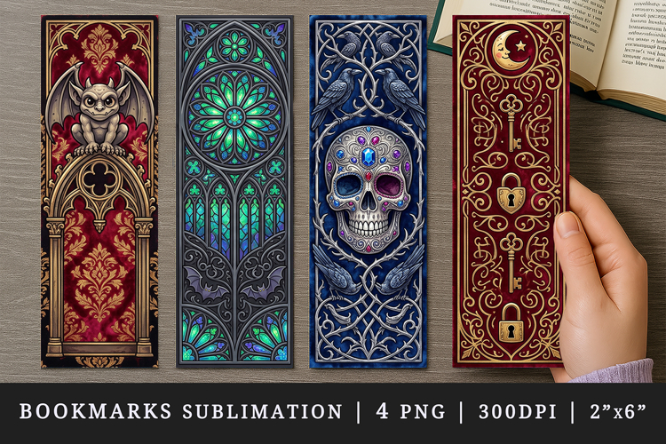 Gothic bookmarks printable sublimation bookmark design