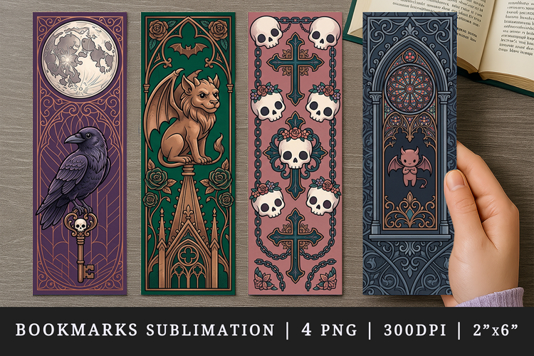 Gothic bookmarks printable sublimation bookmark design