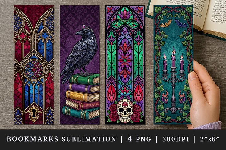 Gothic bookmarks printable sublimation bookmark design example image 1