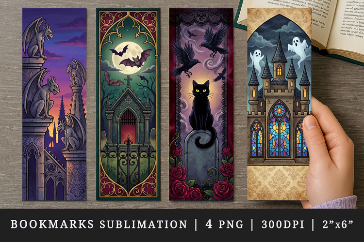 Gothic bookmarks printable sublimation bookmark design