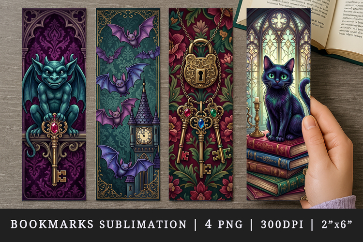 Gothic bookmarks printable sublimation bookmark design