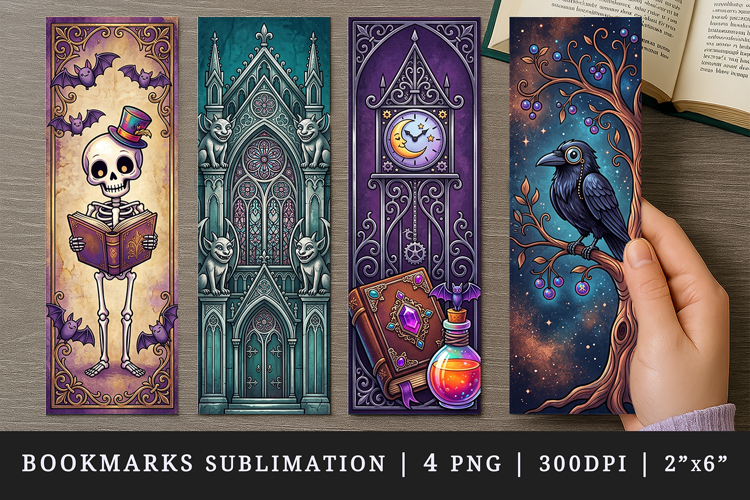 Gothic bookmarks printable sublimation bookmark design