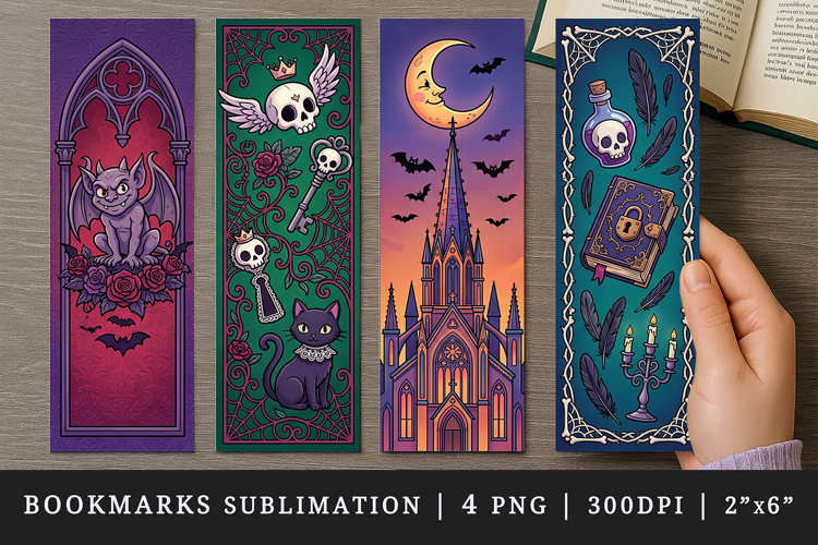 Gothic bookmarks printable sublimation bookmark design