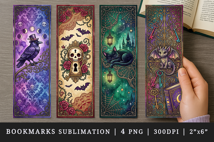 Gothic bookmarks printable sublimation bookmark design
