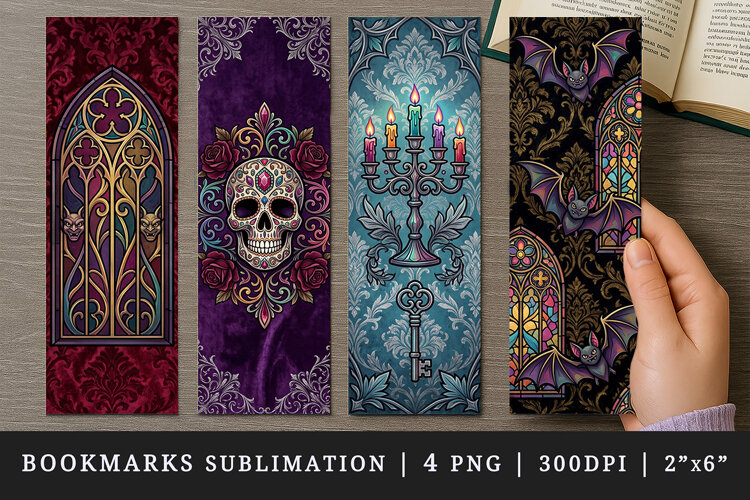 Gothic bookmarks printable sublimation bookmark design example image 1