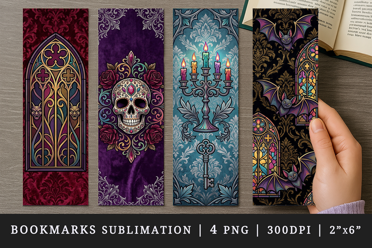 Gothic bookmarks printable sublimation bookmark design