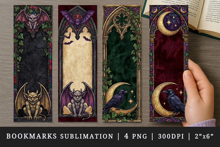 Gothic bookmarks printable sublimation bookmark design example image 1