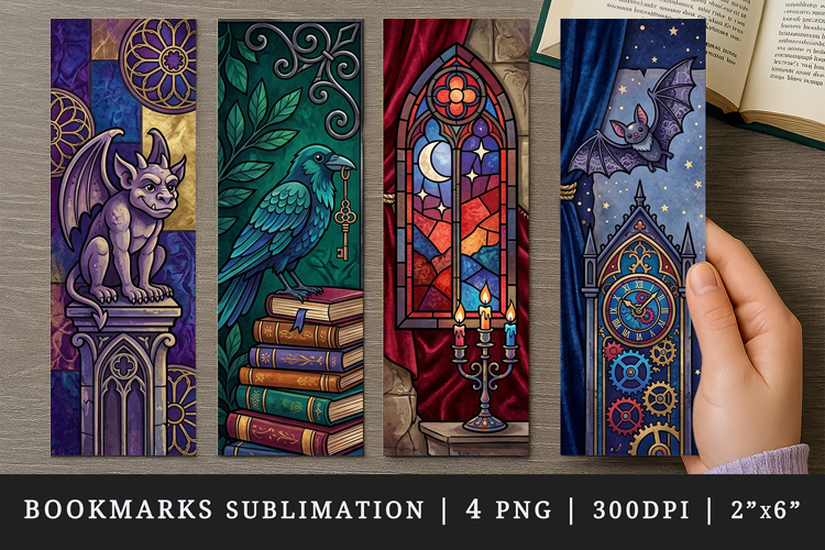 Gothic bookmarks printable sublimation bookmark design example image 1