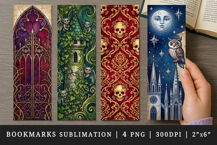 Gothic bookmarks printable sublimation bookmark design example image 1