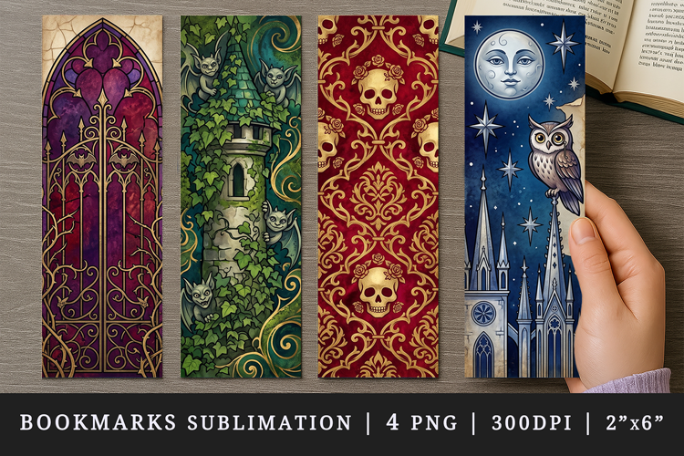 Gothic bookmarks printable sublimation bookmark design
