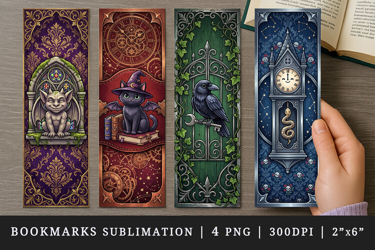 Gothic bookmarks printable sublimation bookmark design example image 1