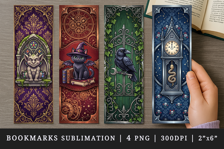 Gothic bookmarks printable sublimation bookmark design