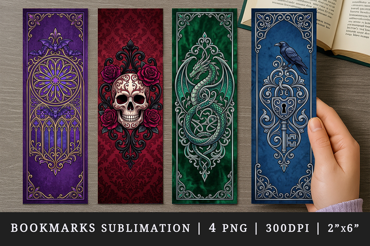 Gothic bookmarks printable sublimation bookmark design