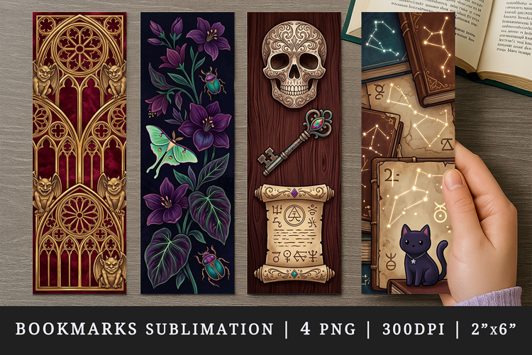 Gothic bookmarks printable sublimation bookmark design