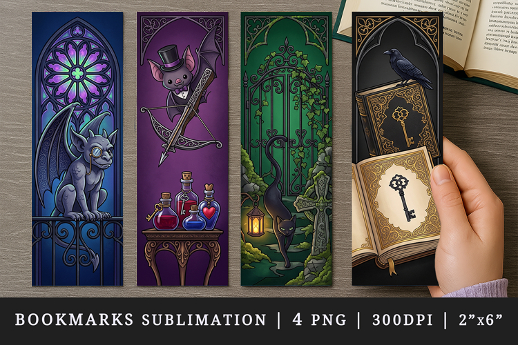 Gothic bookmarks printable sublimation bookmark design