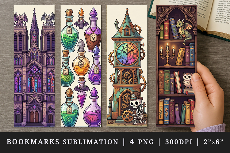 Gothic bookmarks printable sublimation bookmark design