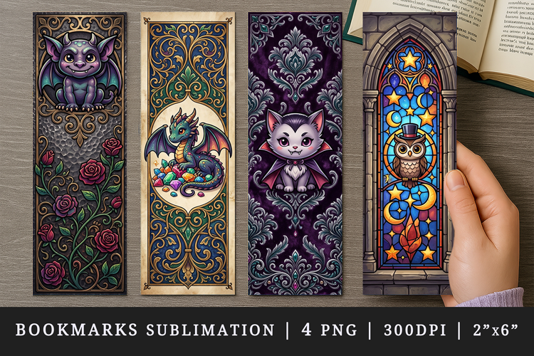 Gothic bookmarks printable sublimation bookmark design