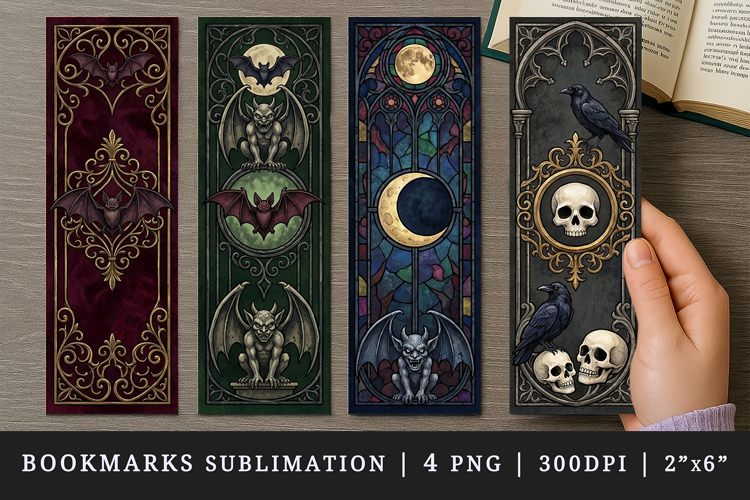 Gothic bookmarks printable sublimation bookmark design