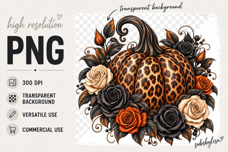 Leopard Pumpkin png, Floral Pumpkin clipart sublimation example image 1