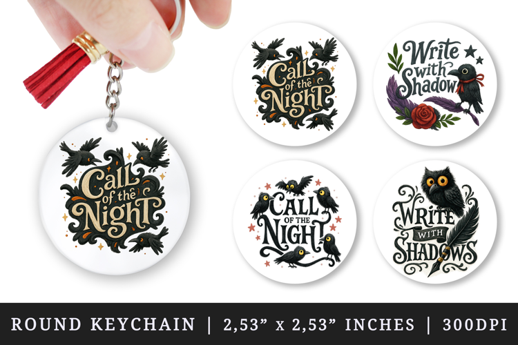 Gothic Quote round keychain pintable sublimation design png