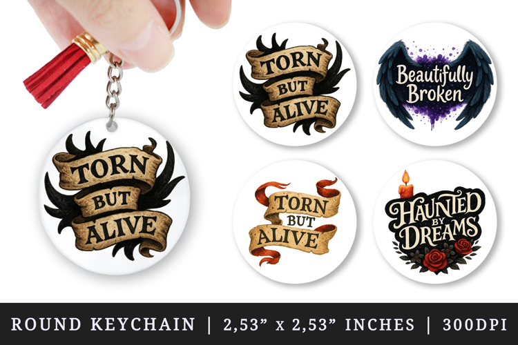 Gothic Quote round keychain pintable sublimation design png
