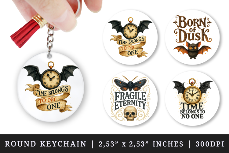 Gothic Quote round keychain pintable sublimation design png