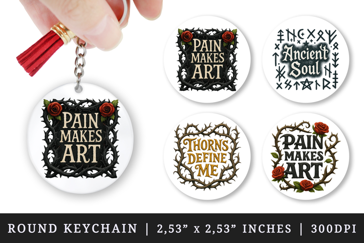Gothic Quote round keychain pintable sublimation design png