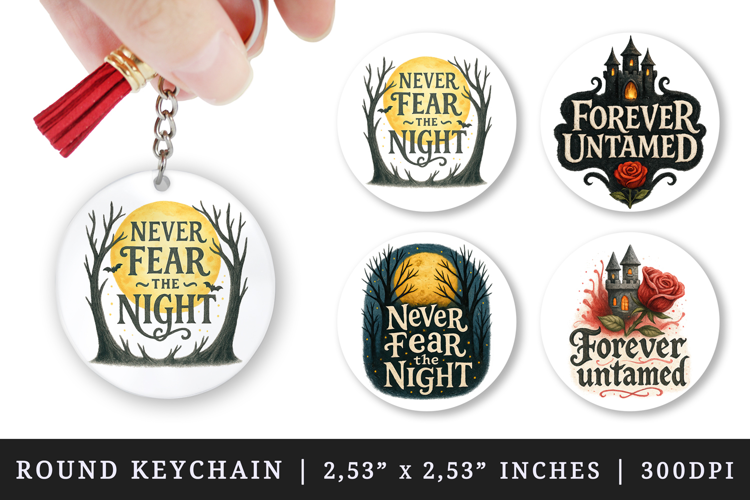 Gothic Quote round keychain pintable sublimation design png
