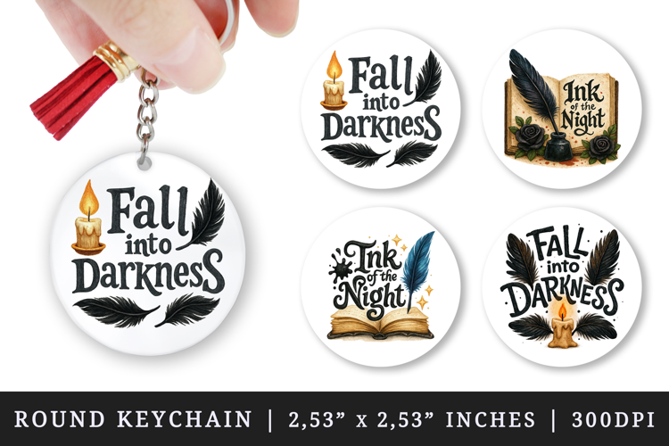 Gothic Quote round keychain pintable sublimation design png