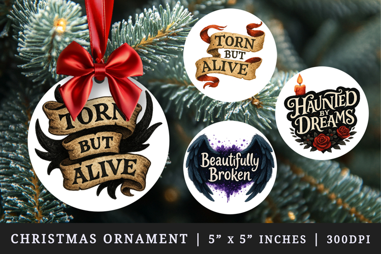 Gothic Quote round ornaments sublimation design