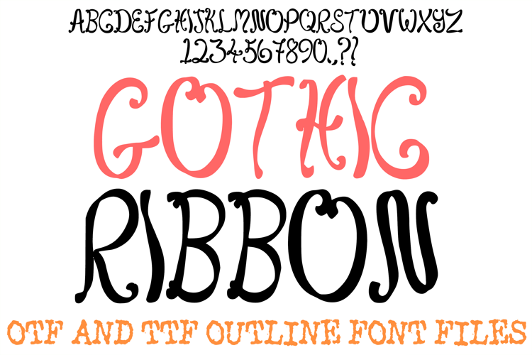 Gothic Ribbon Font Hand Drawn Swirly Lettering ABC OTF Type
