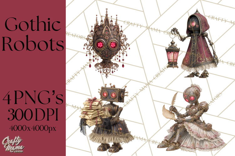 Gothic Robot Clipart, Victorian Steampunk Robot Clip Art