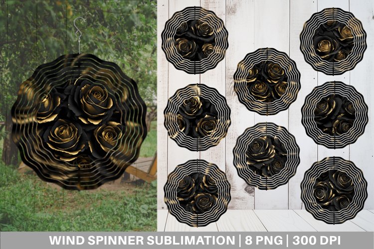 Gothic Roses Black and Gold Wind Spinner | Sublimation
