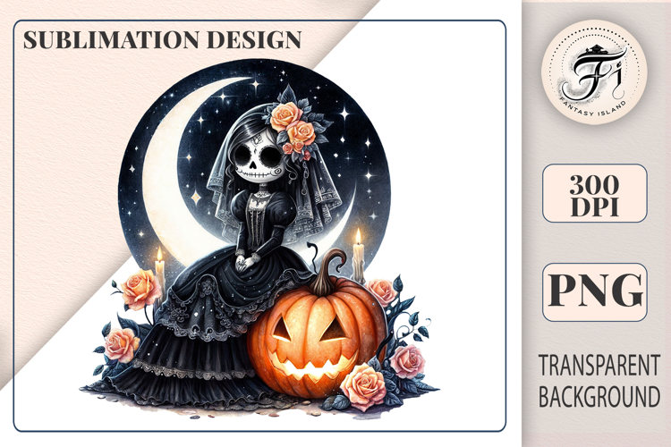 Gothic Skeleton Bride Clipart | Halloween Pumpkin Art | PNG