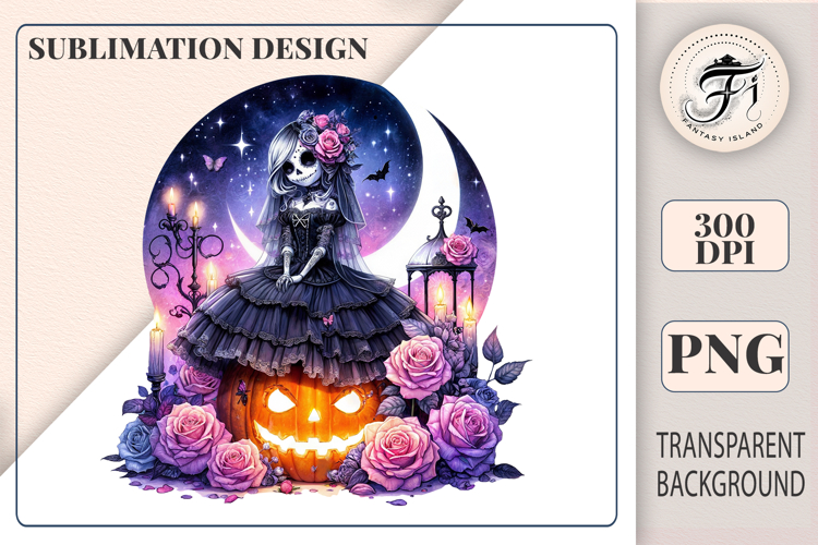 Gothic Skeleton Bride Clipart | Halloween Pumpkin Art | PNG