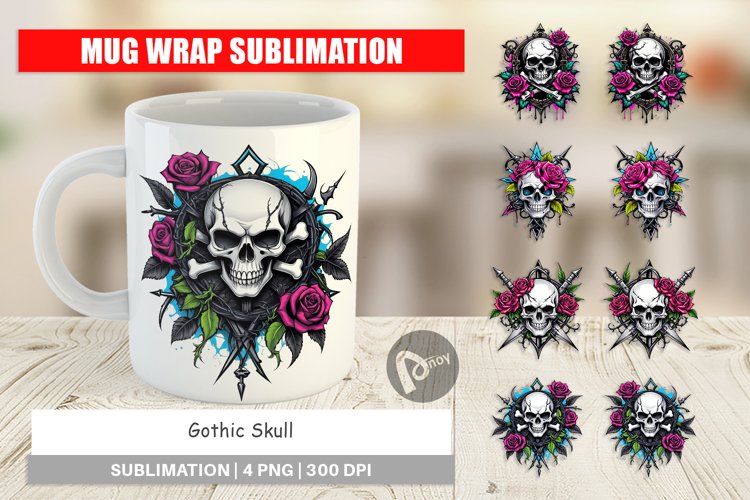 Mug Wrap Design Gothic Skull Sticker example image 1