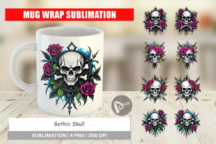 Mug Wrap Design Gothic Skull Sticker