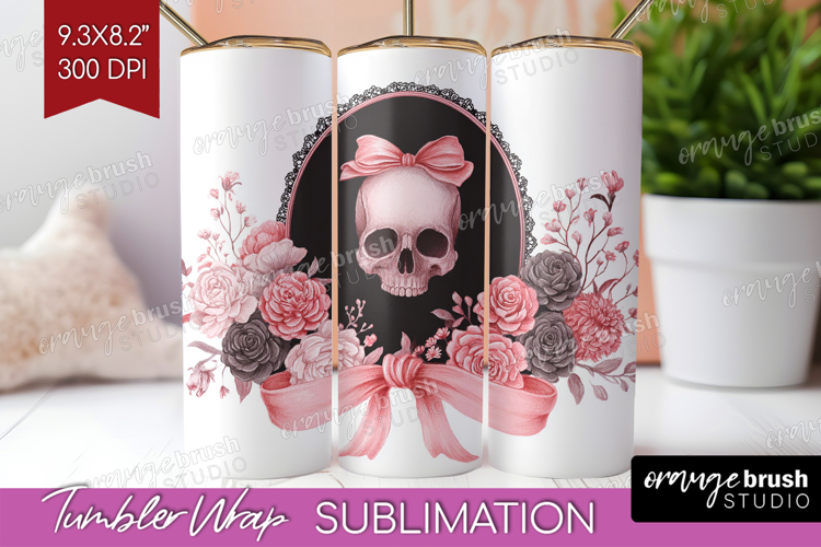 Gothic Skull Cute Tumbler Wrap Pink Halloween Tumbler PNG