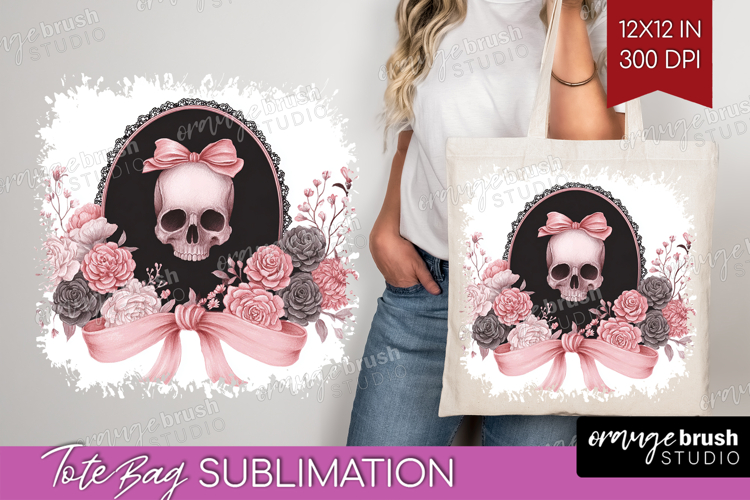 Gothic Skull Cute Tote Bag Pink Halloween Tote Bag PNG