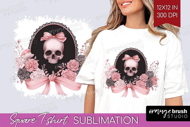 Gothic Skull Cute Square Tshirt Background Pink Halloween