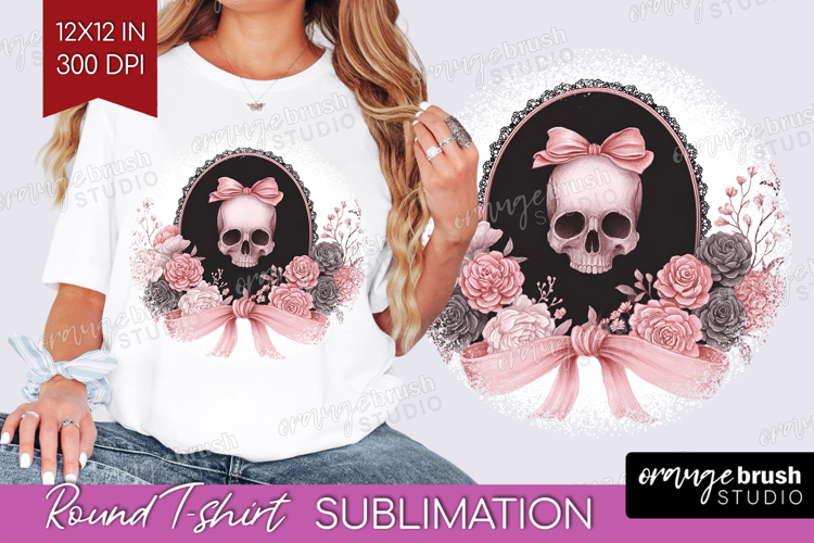 Gothic Skull Cute Round Tshirt Background Pink Halloween PNG